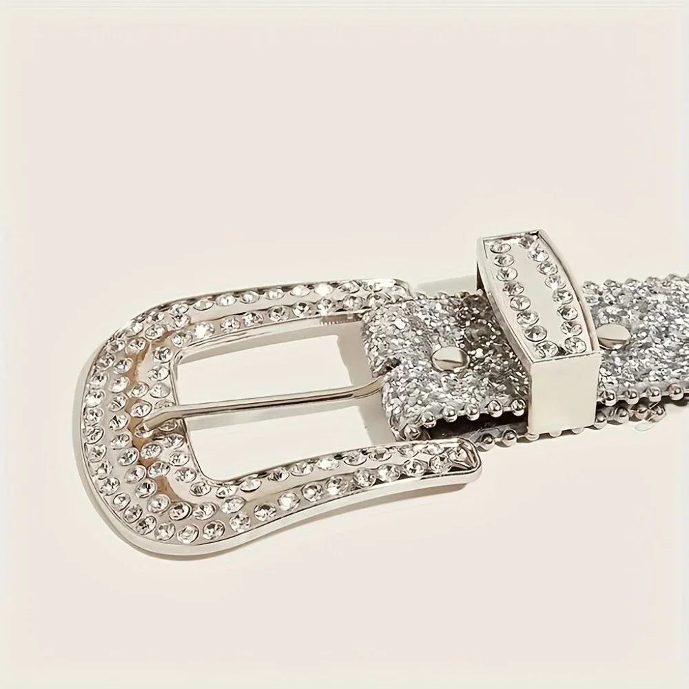 Sparkling Glitter PU Leather Belts Trendy Solid Color Y2K Waistband